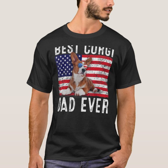 Corgi Dad Usa American Flag Corgi Dog  Owner T-Shirt (Front)