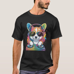 Corgi DJ on Turntables EDM Synthesizer Rave Music T-Shirt