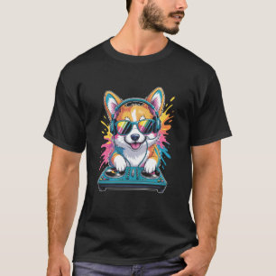Corgi DJ on Turntables EDM Synthesizer Rave Music T-Shirt