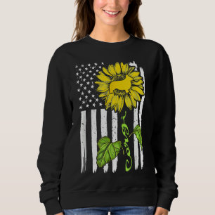 Corgi Dog American Flag And Sunflower Long Sleeve Sweatshirt