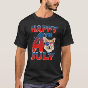 Corgi Dog American Flag Glasses Happy 4th Of July T-Shirt