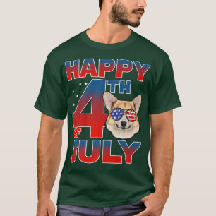 Corgi Dog American Flag Glasses Happy 4th Of July T-Shirt