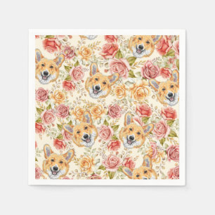 CORGI DOG AND ENGLISH ROSES PAPER DECOUPAGE NAPKIN