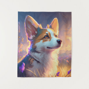 Corgi Dog Animal Portrait Painting Pet Character Tapestry