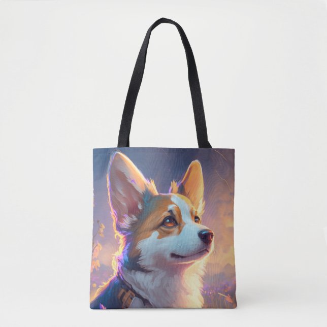 Corgi Dog Animal Portrait Painting Pet Character Tote Bag (Front)