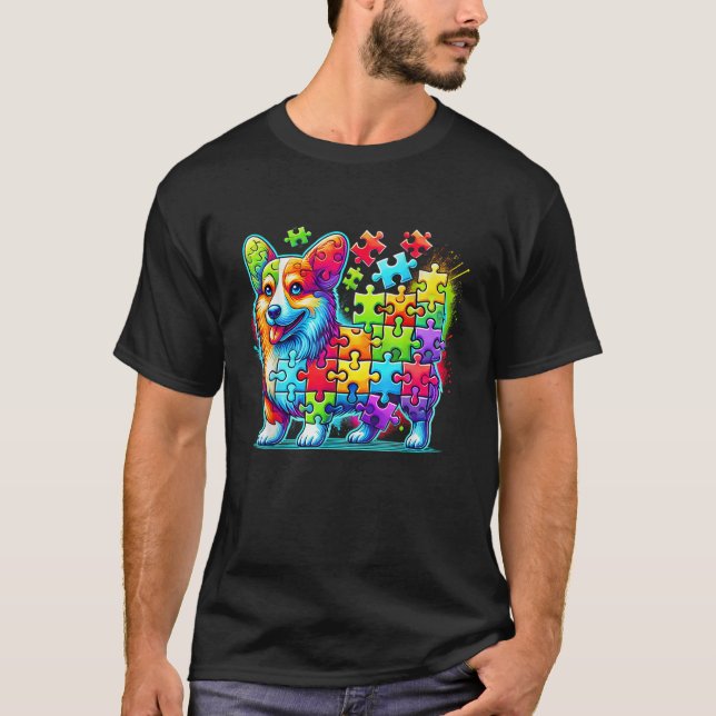 Corgi Dog Autism Awareness Boys Girls  T-Shirt (Front)