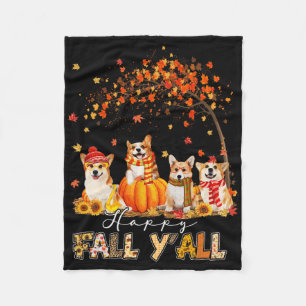 Corgi Dog Autumn Fall Pumpkin Truck Mappe Thanksgi Fleece Blanket