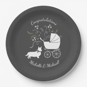 Corgi Dog Baby Shower Puppy Grey Welsh Pembroke Paper Plate