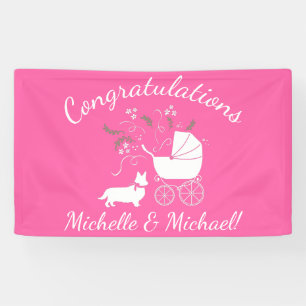 Corgi Dog Baby Shower Puppy Grey Welsh Pink Girl Banner