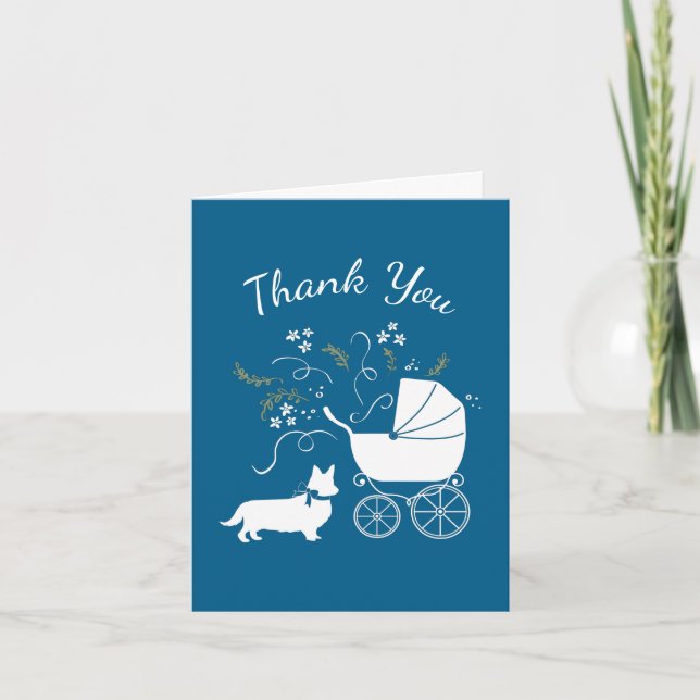 Corgi Dog Baby Shower Puppy Welsh Blue Boy Thank You Card (Front)