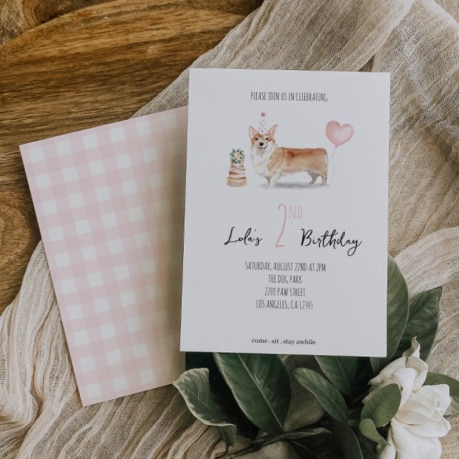 Corgi Dog Birthday Invitation - Girl (Creator Uploaded)