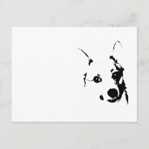 Corgi Dog Black and White Ink Sketch Postcard