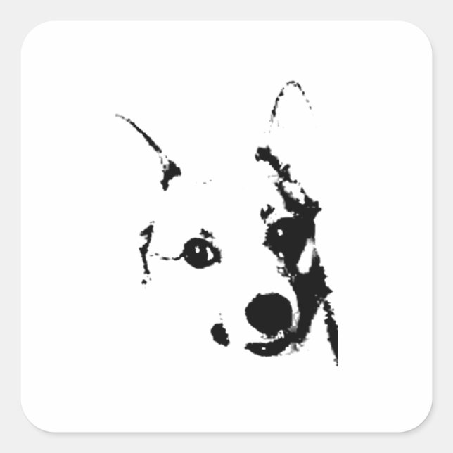 Corgi Dog Black and White Ink Sketch Square Sticker (Front)