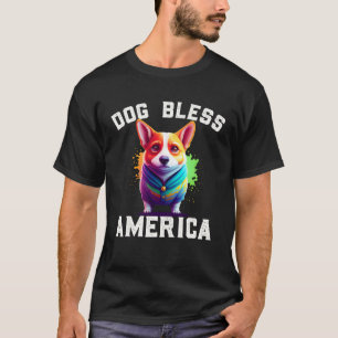 Corgi Dog Bless America 4th of July Party T-Shirt