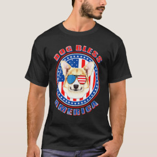 Corgi Dog Bless America Flag Usa Patriotic 4th Of  T-Shirt