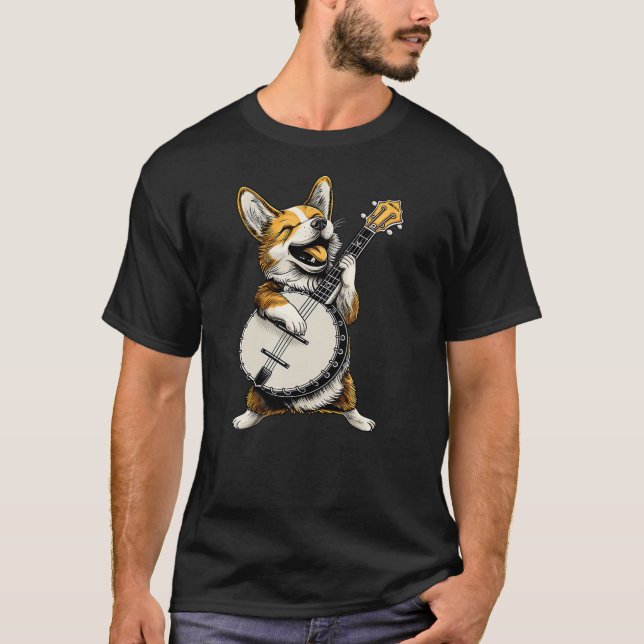 Corgi Dog Bluegrass Banjo Player T-Shirt (Front)