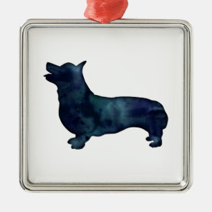Corgi Dog Breed Black Watercolor Silhouette Metal Tree Decoration