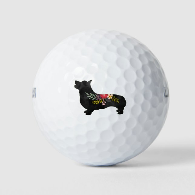 Corgi Dog Breed Boho Floral Silhouette Golf Balls (Front)