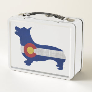Corgi Dog Breed Silhouette Colorado Flag Metal Lunch Box