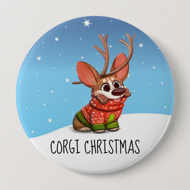 Corgi Dog Christmas Button (Front)
