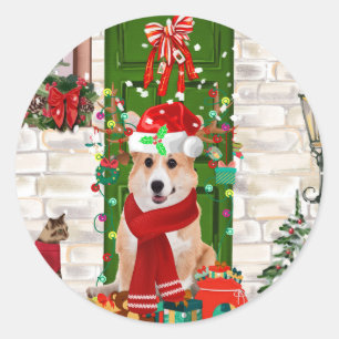 corgi Dog Christmas  Classic Round Sticker