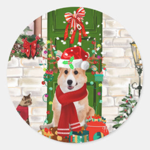corgi Dog Christmas  Classic Round Sticker