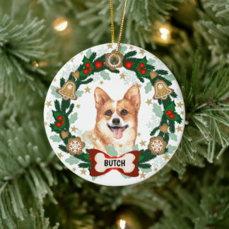 Corgi Dog Christmas Cute Dog Cookie Wreath Ceramic Tree Decoration