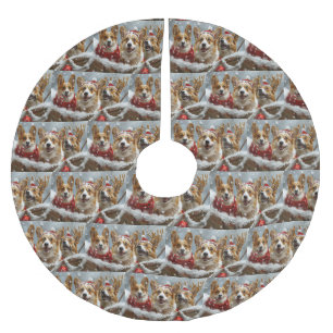 Corgi Dog Christmas Festive  Brushed Polyester Tree Skirt