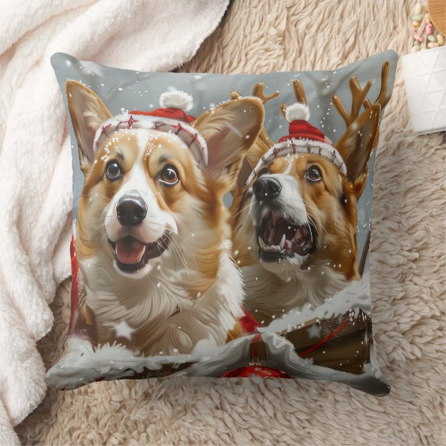 Corgi Dog Christmas Festive  Cushion (Blanket)