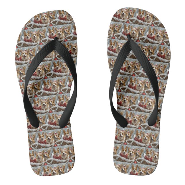 Corgi Dog Christmas Festive  Flip Flops (Footbed)