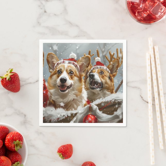 Corgi Dog Christmas Festive  Napkin (Insitu)