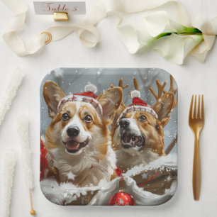 Corgi Dog Christmas Festive Paper Plate