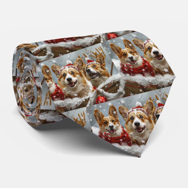 Corgi Dog Christmas Festive  Tie (Rolled)
