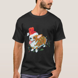 Corgi Dog Christmas Lights Corgi Santa Hat T-Shirt