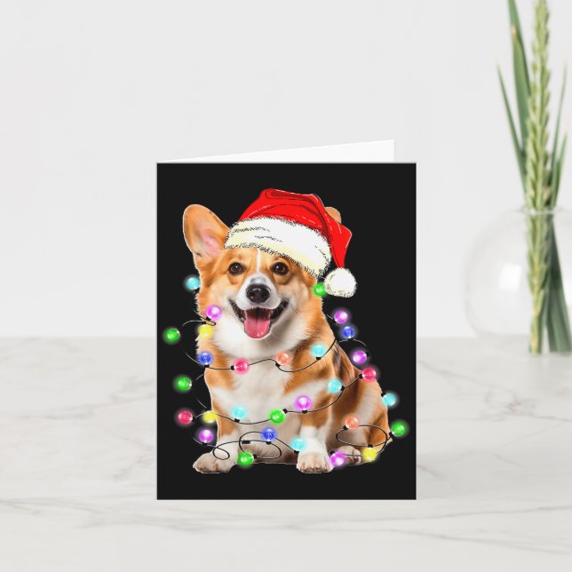 Corgi Dog Christmas Lights Pajama Funny  Card (Front)