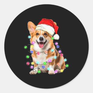 Corgi Dog Christmas Lights Pajama Funny Classic Round Sticker