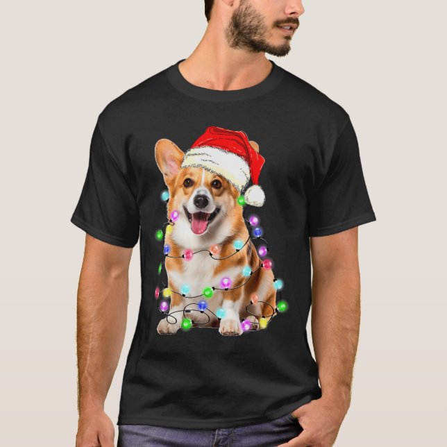 Corgi Dog Christmas Lights Pajama Funny  T-Shirt (Front)