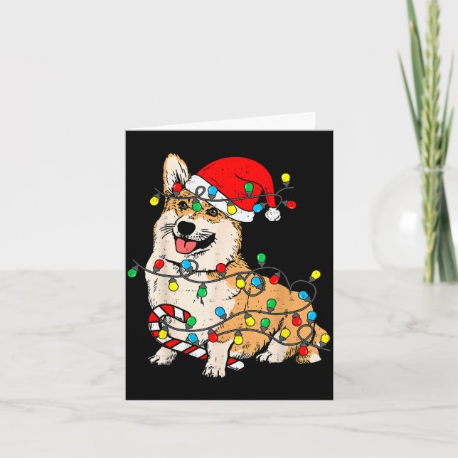 Corgi Dog Christmas Lights Pajama Santa Xmas Pet D Card (Front)