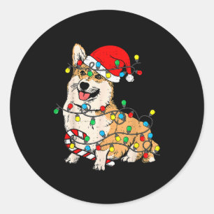 Corgi Dog Christmas Lights Pajama Santa Xmas Pet D Classic Round Sticker