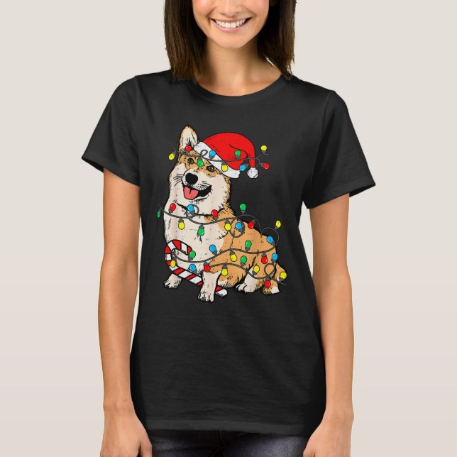 Corgi Dog Christmas Lights Pajama Santa Xmas Pet D T-Shirt (Front)