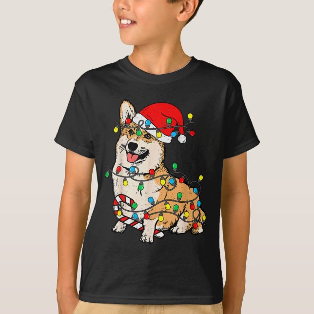 Corgi Dog Christmas Lights Pajama Santa Xmas Pet D T-Shirt (Front)