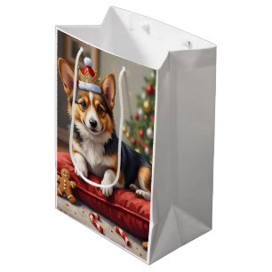 Corgi Dog Christmas Loaf with Santa Crown Art Medium Gift Bag