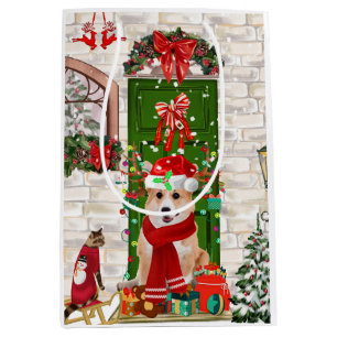 corgi Dog Christmas   Medium Gift Bag