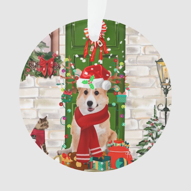corgi Dog Christmas Ornament (Front)