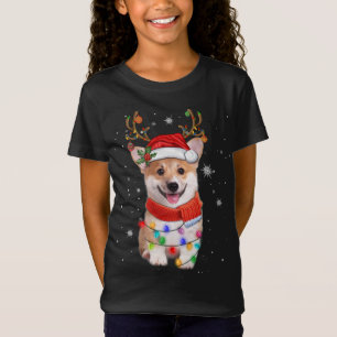 Corgi Dog Christmas Reindeer Santa Hat Xmas Light T-Shirt