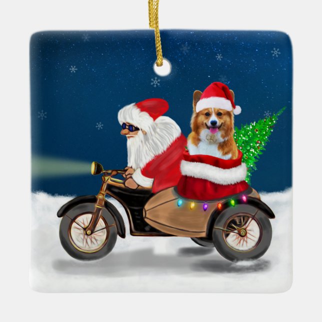 Corgi Dog Christmas Santa Claus  Ceramic Ornament (Front)