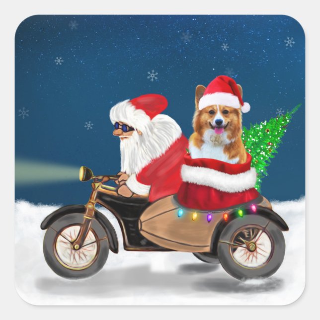 Corgi Dog Christmas Santa Claus  Square Sticker (Front)