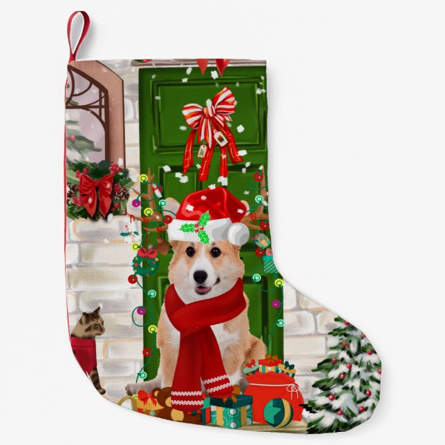 corgi Dog Christmas   Small Christmas Stocking (Front)
