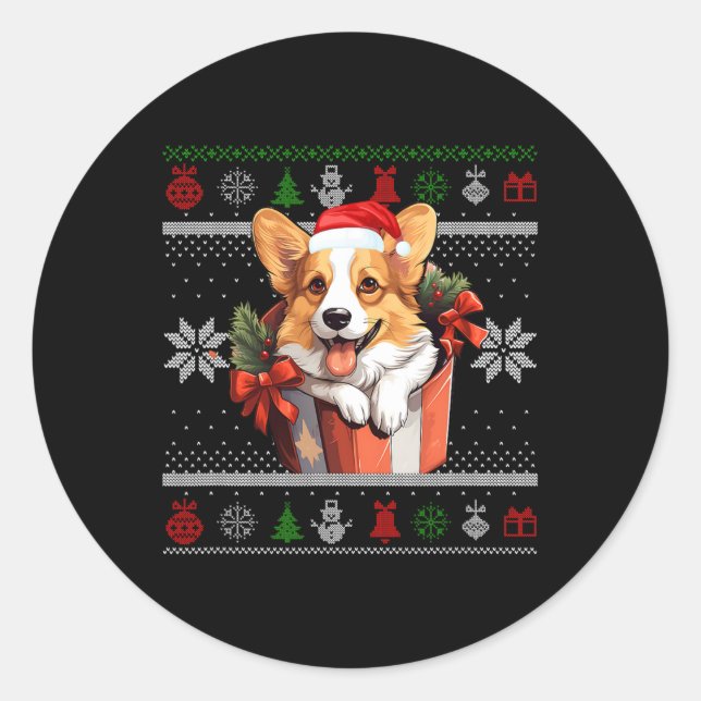 Corgi Dog Christmas Ugly Sweater Family Matching P Classic Round Sticker (Front)