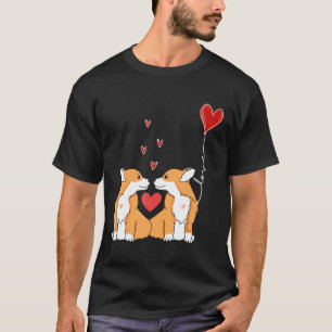 Corgi Dog Couple Red Heart Balloon Valentines Day T-Shirt